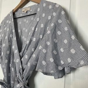 Loft Wrap-Top with polka-dots, vertical stripes